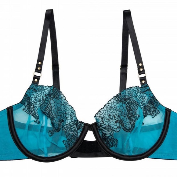 Electric Blue sheer tiger bra and panty set - Picture 3 of 5